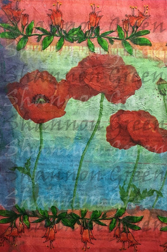 Poppies 2-Digital Download from Hand Painted/Drawn Papers/Journal Pages