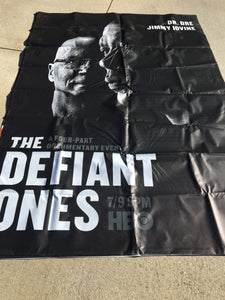 A billboard featuring the HBO series The Defiant Ones with Dr. Dre and Jimmy Iovine.