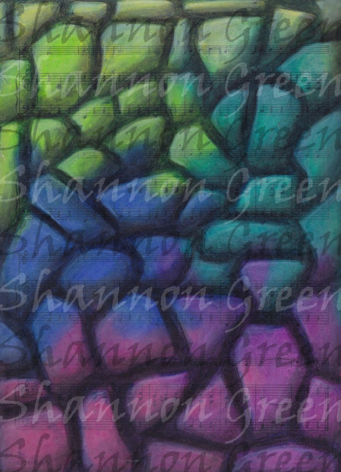 Stones on Sheet Music-Digital Download from Hand Painted/Drawn Papers/Journal Pages