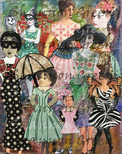 Paper Doll Background 1-Digital Download from Hand Painted/Drawn Papers/Journal Pages