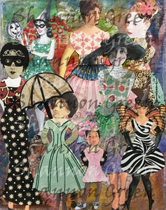 Paper Doll Background 1-Digital Download from Hand Painted/Drawn Papers/Journal Pages