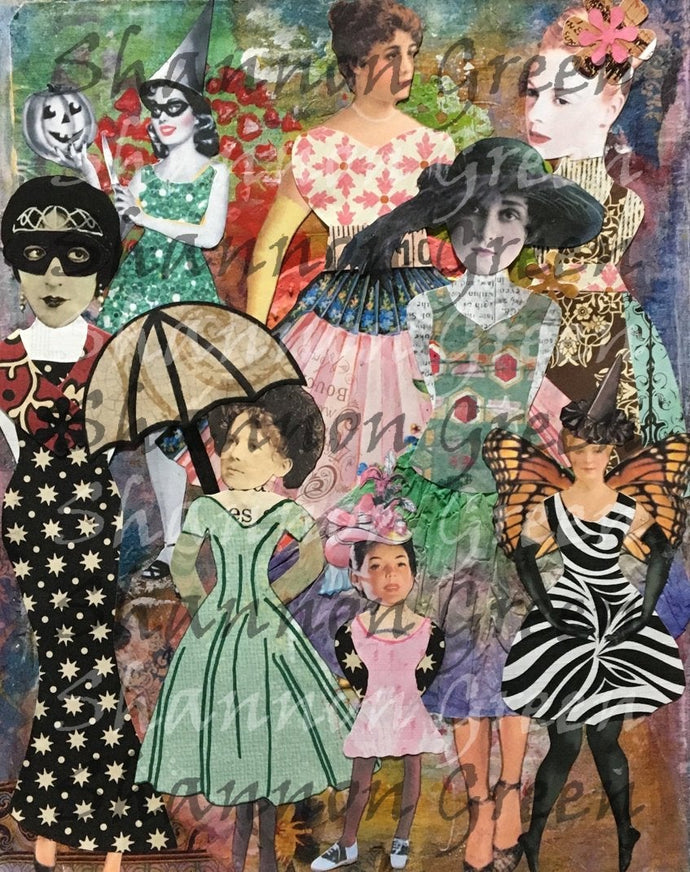 Paper Doll Background 1-Digital Download from Hand Painted/Drawn Papers/Journal Pages