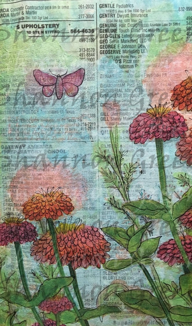 Zinnia 2-Digital Download from Hand Painted/Drawn Papers/Journal Pages